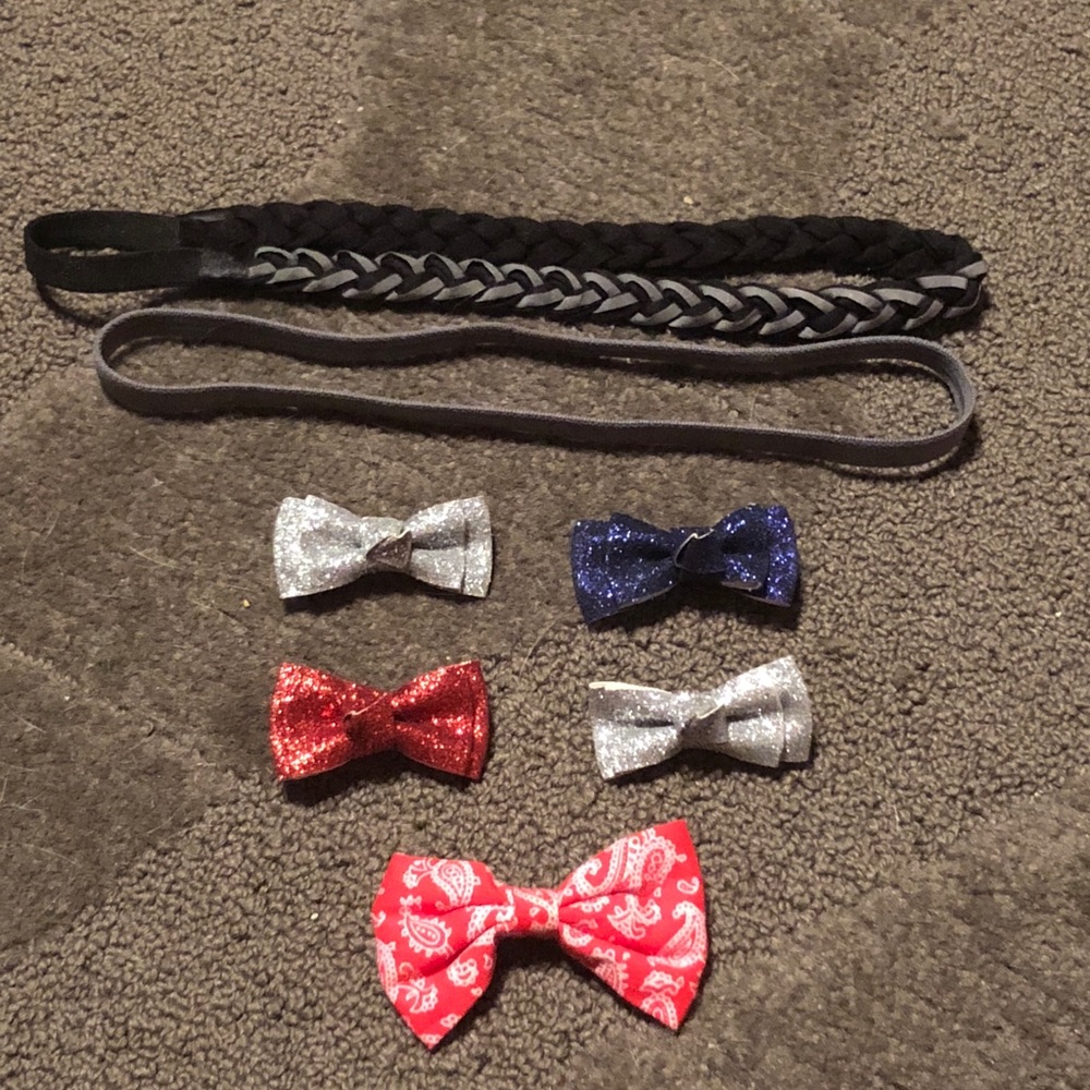 *6 for $10!* Set of 5 Hair Bows & 2 Headbands Glitter Red Blue